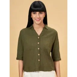 Honey by Pantaloons Olive Green Cotton Slim Fit Shirt-picture-27