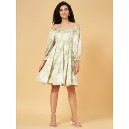 Honey by Pantaloons Olive Green Floral Print A-Line Dress-picture-26