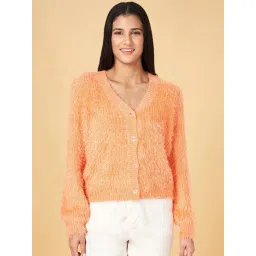 Honey by Pantaloons Orange Self Pattern Cardigan-picture-13