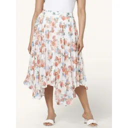 Honey by Pantaloons White & Peach Floral Print Assymetric Skirt-picture-32