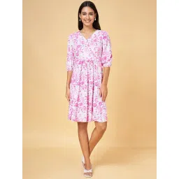 Honey by Pantaloons White & Pink Printed A-Line Dress-picture-13