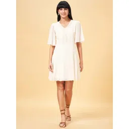 Honey by Pantaloons White Self Pattern A-Line Dress-picture-47