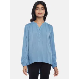Honey by Pantaloons Women Blue Solid Mandarin Collar Tunic-picture-14