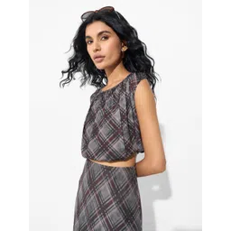 Honey by Pantaloons Women Checked Pleated Round Neck Balloon Top-picture-39