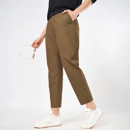 honey by pantaloons Women Regular Fit Brown Cotton Blend Trousers-picture-13