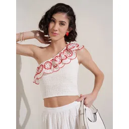 Honey by Pantaloons Women Self Design One Shoulder Cotton Crop Top-picture-11