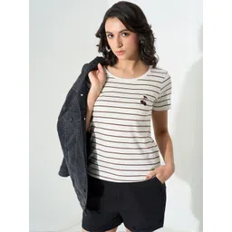 Honey by Pantaloons Women Striped Round Neck Cotton Top-picture-30