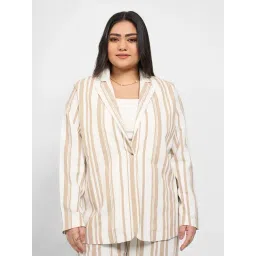Honey Curvytude By Pantaloons Beige & White Cotton Regular Fit Striped Blazer-picture-21