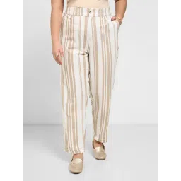 Honey Curvytude By Pantaloons Beige & White Cotton Regular Fit Striped Trousers-picture-19