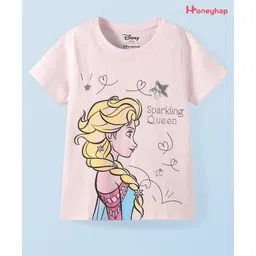 HoneyHap Disney Single Jersey Knit Half Sleeve T- Shirt With Elsa Graphic & Sequin Detailing - Pink-picture-28
