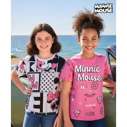 HoneyHap Disney Single Jersey Knit Half Sleeves Oversize Drop Shoulder T-Shirt with Mickey Mouse and Family Graphics Pack of 2 - Pink & White-picture-25