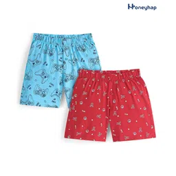 Honeyhap 100% Cotton Single Jersey With Bio Finish Mid Thigh  Boxers Game Controller & Text Print  Pack of 2  - Salsa Red & Splish Splash Blue-picture-11