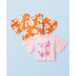 Honeyhap 100% Premium Cotton Bio Finish Half Sleeves Oversized Tops with Floral Print Pack of 2 - Scarlet Bliss & Pink A Boo-picture-33