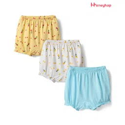 Honeyhap 100% Premium Cotton Bloomers With Floral Print Pack Of 3 - Yellow Light Blue & White image 1