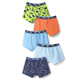 Honeyhap 100% Premium Cotton Knit Bio Finish Briefs With Stripes & Dino Print Pack Of 5 - Baltic Sea Navy Peony & Bright White-picture-11