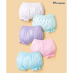 Honeyhap 100% Premium Cotton Knit Bloomers With Bio Finish & Heart Print Pack Of 5 - Multicolour-picture-15