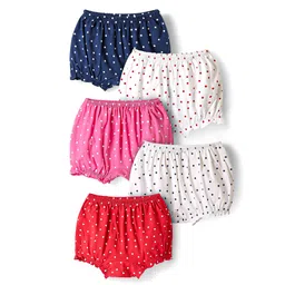 Honeyhap 100% Premium Cotton Knit Bloomers With Bio Finish Polka Dots Print Pack Of 5 - High Risk Red Bright White & Fandango Pink-picture-21