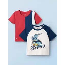 Honeyhap Boys Pack of 2 Cotton Knit Half Raglan Sleeves Cut & Sew T-Shit with Car Print-picture-13