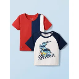 Honeyhap Boys Pack Of 2 Printed Raglan Sleeves Cut & Sew Knitted Cotton T-Shirt-picture-29