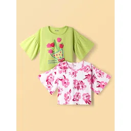 Honeyhap Girls Pack of 2 Floral Print Round Neck Regular Top-picture-11