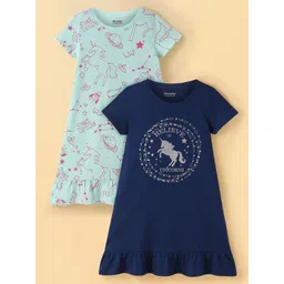 Honeyhap Girls Pack of 2 Printed Cotton Nightdress-picture-37