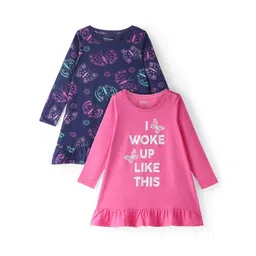 Honeyhap Girls Pack of 2 Typography Printed Pure Cotton Nightdress-picture-14