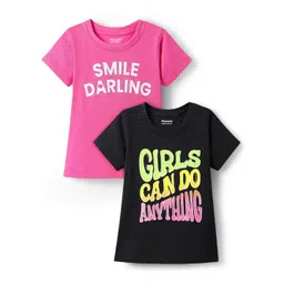 Honeyhap Girls Pack of 2 Typography Printed Pure Cotton T-shirt-picture-16