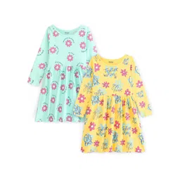 Honeyhap Pack Of 2 Girls Conversational Printed Cotton Fit & Flare Dress-picture-23