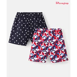 Honeyhap Premium 100% Cotton Bio Washed Mid Thigh Knitted Boxers Pack of 2 - Navy Blue & Red-picture-27