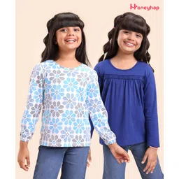 Honeyhap Premium 100% Cotton Full Sleeves Floral Print Top with Bio Finish Pack of 2 - White & Limoges-picture-15