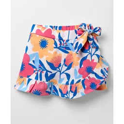 Honeyhap Premium 100% Cotton Knit Above Knee Length Floral Printed Skorts With Bio Finish -Bright White Aop-picture-32