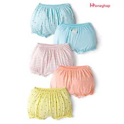 Honeyhap Premium 100% Cotton Knit Bloomers With Bio Finish & Floral Print Pack of 5 - Spun Sugar Tropical Peach Bay Bright White & Yellow Iris-picture-11
