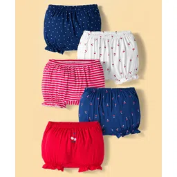 Honeyhap Premium 100% Cotton Knit Bloomers With Bio Finish & Polka Dot Print Pack of 4 - Navy Peony Bright White Tomato Navy Peony Aop & Tomato Sripe-picture-24