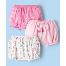 Honeyhap Premium 100% Cotton Knit Floral Printed Bloomers Pack of 3 - Sachet Pink Bright White & Tander Touch-picture-34
