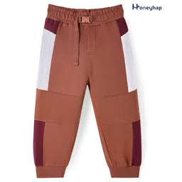 Honeyhap Premium 100% Cotton Knit Full Length Colour Block Track Pant With Bio Finish - Mocha Bisque White Melange & Oriole-picture-37