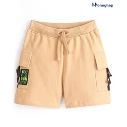 Honeyhap Premium   100% Cotton Knit   Shorts  With Bio Finish Text Print  - Sand-picture-35