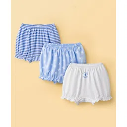 Honeyhap Premium 100% Cotton Knit with Bio Finish Bloomers with Stripe & Bow Print Pack of 3 - Bright White Azurine & Wind Surfer-picture-33