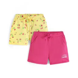 Honeyhap Premium 100% Cotton Looper Printed Shorts With Bio Finish Solid & Floral Print Pack Of 2 - Yellow Iris & Sangria Sunset-picture-12