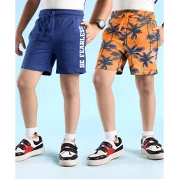 Honeyhap Premium 100% Cotton Shorts with Bio Finish Tropical & Text Print Pack Of 2 - Navy Blue & Peach Nectar-picture-11