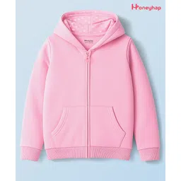 Honeyhap Premium 100% Cotton Terry Full Sleeves Solid Biowashed Hooded Zipper Jacket - Romance Rose-picture-23