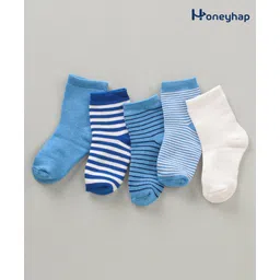 Honeyhap Premium Bamboo Mid Calf Length Socks Pack of 5 - Blue White image 1
