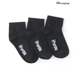 Honeyhap Premium Cotton Bamboo knit Ankle Length Socks with Bio Finish Text Design Pack of 3- Black-picture-20