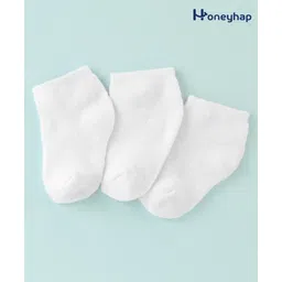 Honeyhap Premium Cotton Bamboo Regular Antibacterial Terry Socks Solid Colour Pack of 3 - White-picture-23