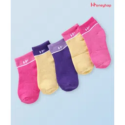 Honeyhap Premium Cotton Bamboo Spandex With Bio Finish Solid Socks Pack of 5 - Sachet Pink Azealea Pink Pale Banana & Lavender-picture-21