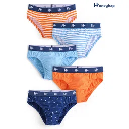 Honeyhap Premium Cotton Elastane Briefs With Silvadur Anti Microbial Finish Stripes & Stars Print Pack of 5 - Limoges Bird of Paradise & Baltic Sea-image-37