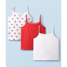 Honeyhap Premium Cotton Elastane Knit Sleeveless Solid & Cheery Printed Slips With Bio Finish Pack of 3 - High Risk Red & Bright White-picture-17