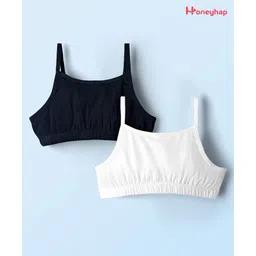 Honeyhap Premium Cotton Elastane Knit Sleeveless Solid Color Bralettes With Bio Finish Pack of 2 - Black & Bright White-picture-10