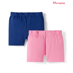 Honeyhap Premium Cotton Elastane Mid Thigh Solid Cycling Shorts with Bio Finish - Navy Blue & Light Pink-image-18