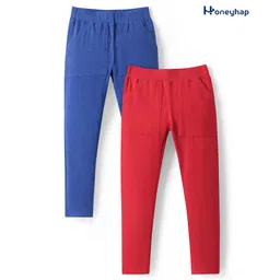 Honeyhap Premium Cotton Elastane Single Jersey Full Length Leggings with Bio Finish Pack of 2 - Red & Blue-picture-20