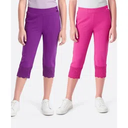 Honeyhap Premium Cotton Elastane Single Jersey Knit Three Fourth Leggings With Bio Finish Pack of 2 - Pink & Purple-picture-18